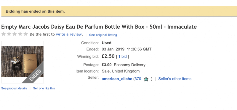 Ebay - Marc Jacobs empty bottle