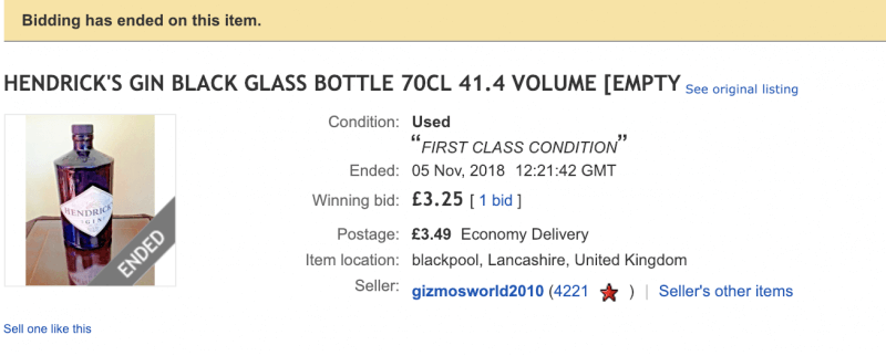 Ebay - Empty hendricks bottle