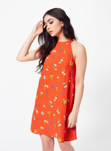 Petites Floral High Neck Dress