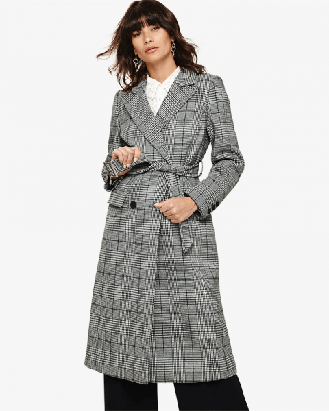 Slimming Long Checked Trench Coat - Phase Eight