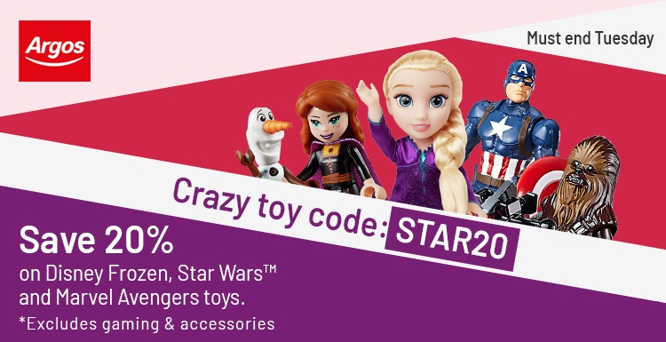 Argos Vouchers - Save 20% on Disney Frozen, Marvel Avengers & Star Wars Toys