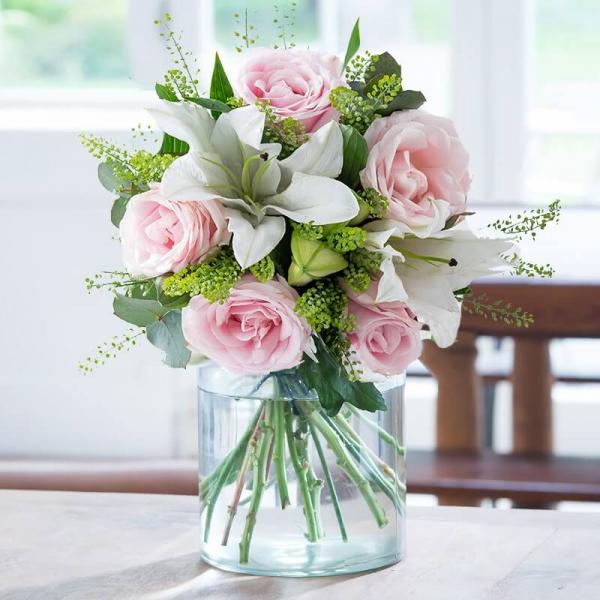 Blush Prink Rose and Lily Bouquet - Blossoming Gifts