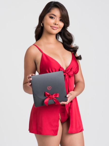 Lovehoney Unwrap Me Red Satin Babydoll Gift Set, Red, hi-res