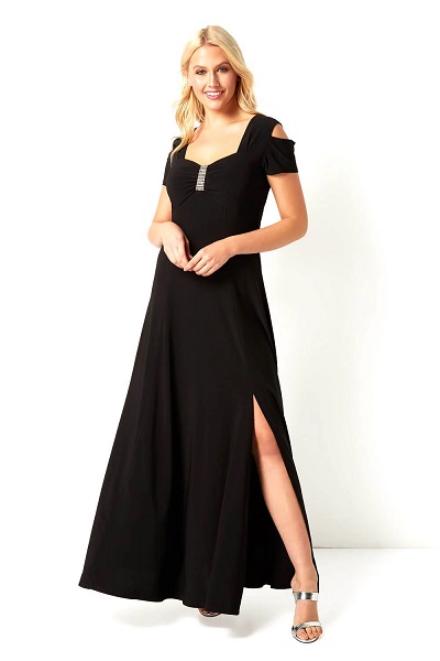 Roman Originals Diamante Cold Shoulder Maxi Dress