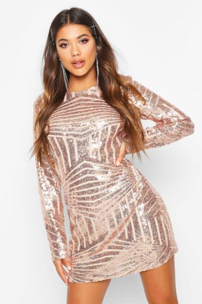 Boohoo Boutique Sequin Mesh Bodycon Dress