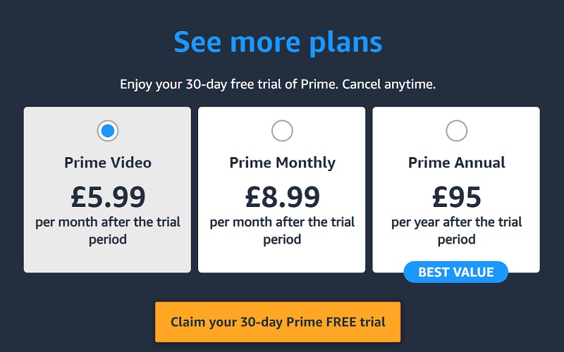 How much is an Amazon Prime subscription in the UK?