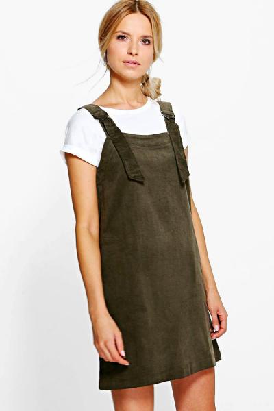 Boohoo Jumbo Rib D-Ring Pinafore Dress