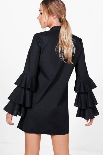 Boohoo Ruffle Sleeve Shirt Dress