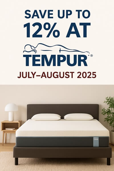 Discover exclusive TEMPUR® UK voucher codes available from 15 July to 11 August 2025. Save up to 12% on SmartCool mattresses, pillows, toppers, and beds. Shop smarter with My Favourite Voucher Codes and support UK charities with every purchase.