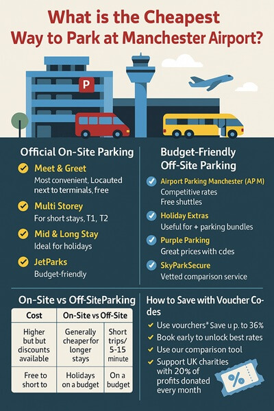 What is the Cheapest Way to Park at Manchester Airport Infographic