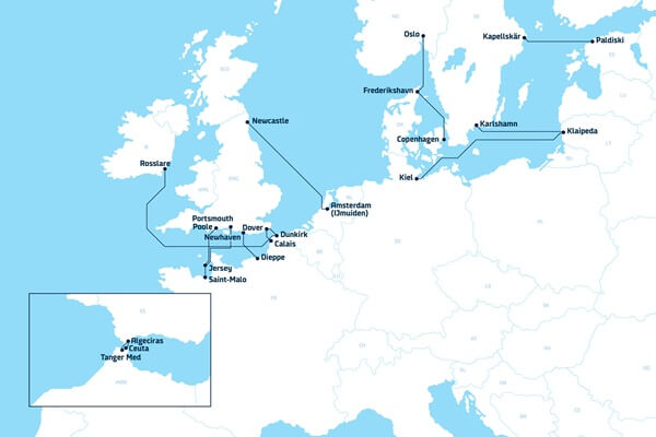 DFDS ferry routes connecting the UK with mainland Europe