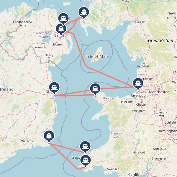 UK to Ireland Ferry Crossings Map