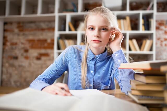 student at desk