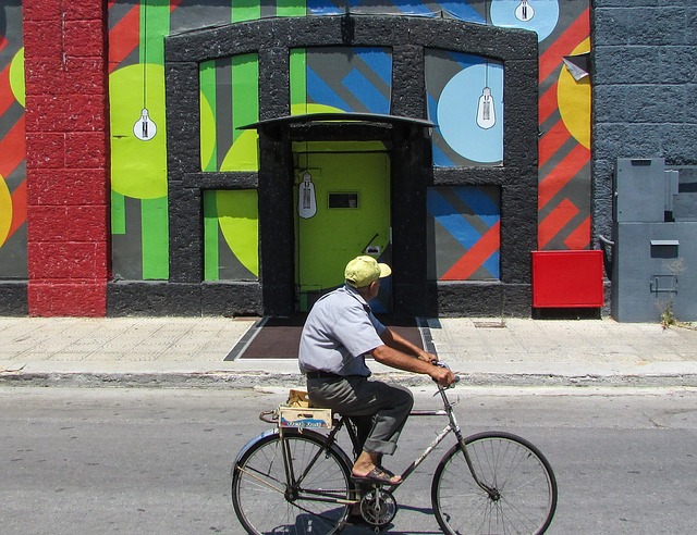 Old man riding bicycle